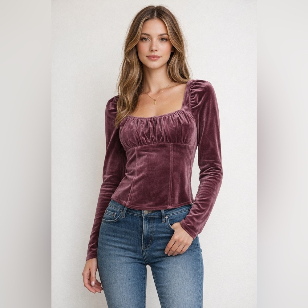 Velvet vintage style plum color top size Small